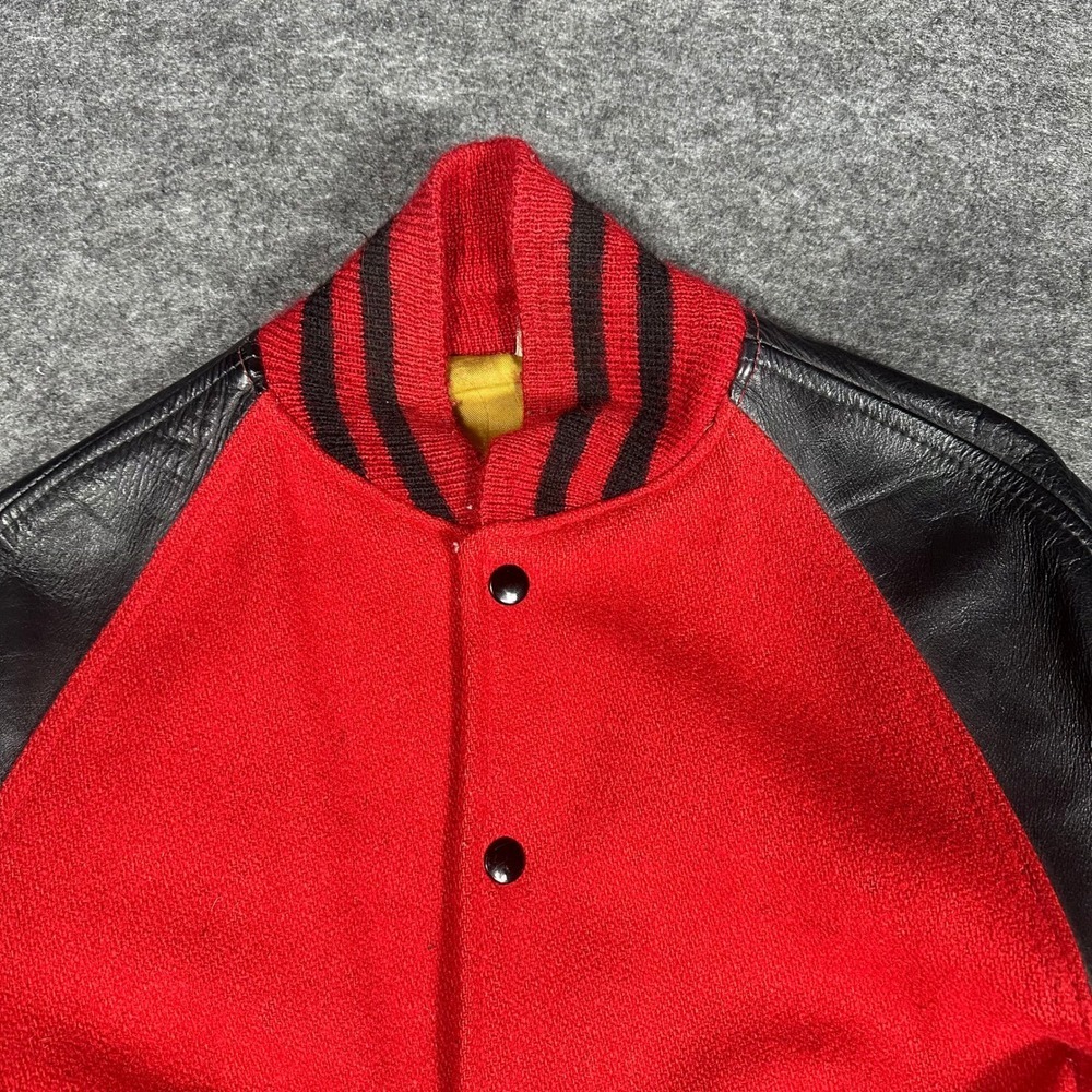 Rare Vintage 80s Kaye Bros Varsity Jacket Red Wool Leather Mens 36 Sikeston - Picture 13 of 16